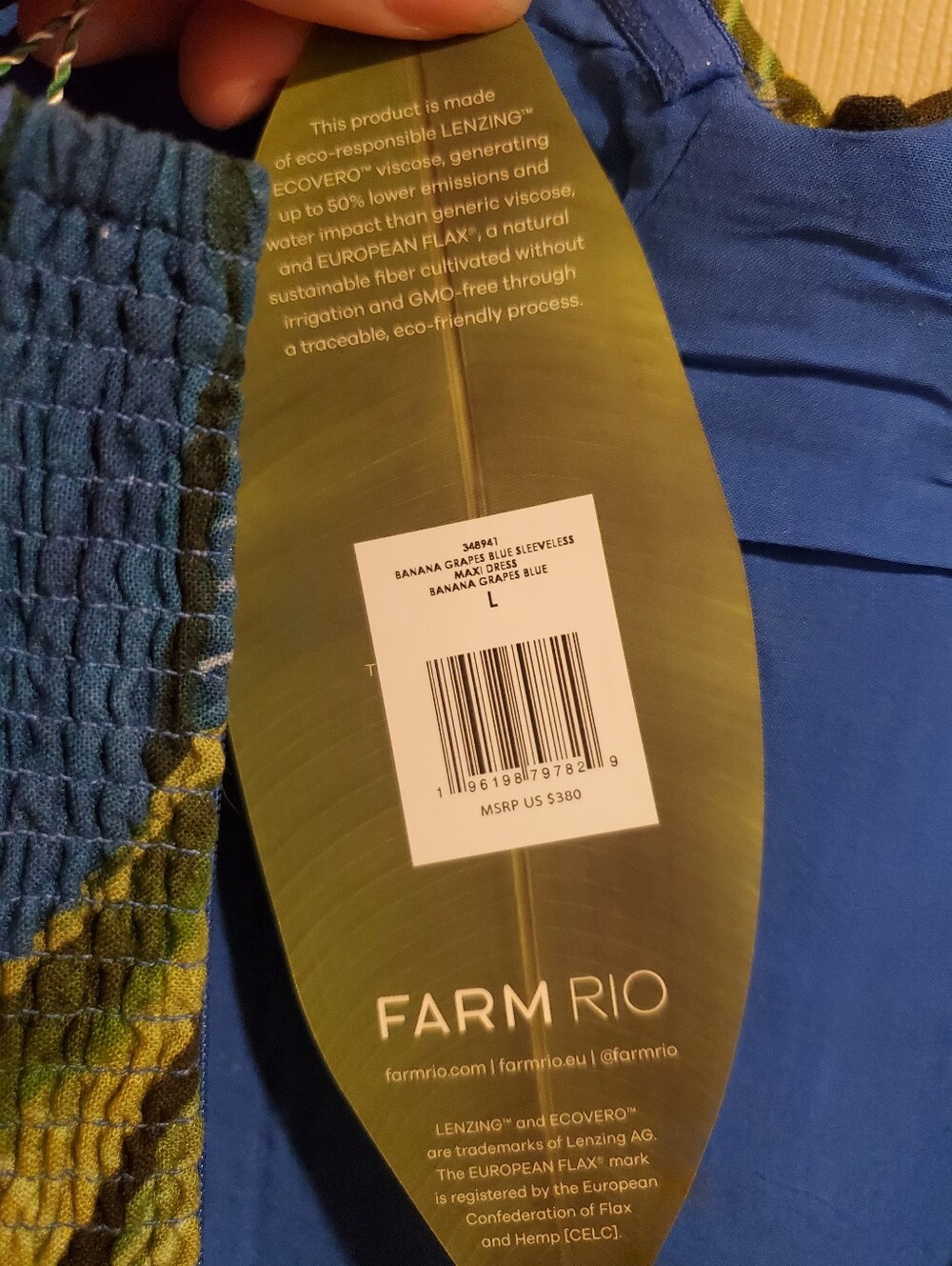 NWT FARM Rio Blue Banana Grapes 3D Bodice Sleeveless Maxi Dress Size Large - Picture 13 of 13